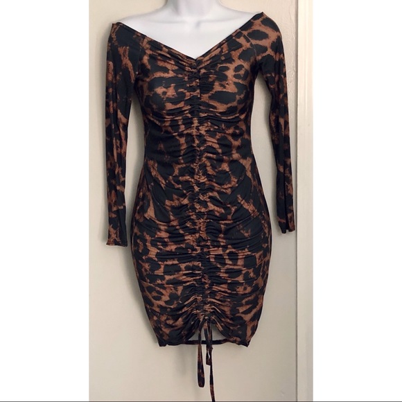 Animal Print Ruched Front Mini Dress - Picture 1 of 3